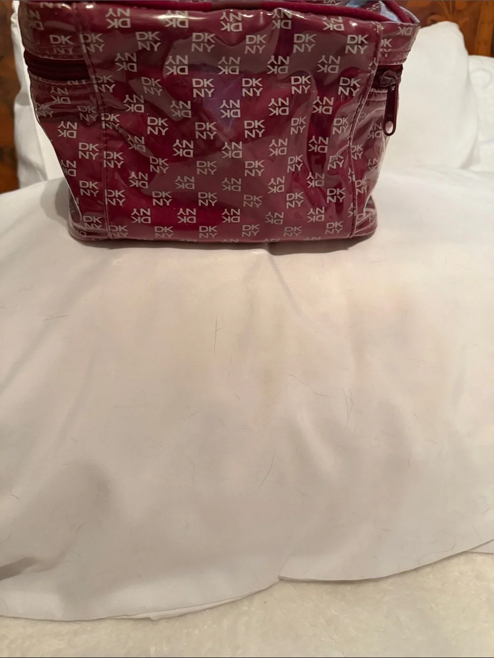 DKNY Burgundy Logo Vinyl Cosmetic Carry Case with Handle